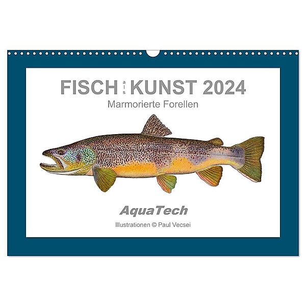 Fisch als Kunst 2024: Marmorierte Forellen (Wandkalender 2024 DIN A3 quer), CALVENDO Monatskalender, Paul Vecsei