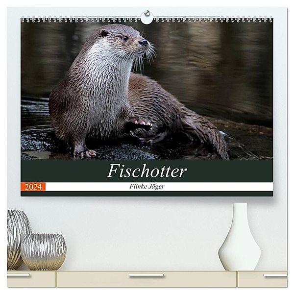 Fischotter, flinke Jäger (hochwertiger Premium Wandkalender 2024 DIN A2 quer), Kunstdruck in Hochglanz, J. R. Bogner