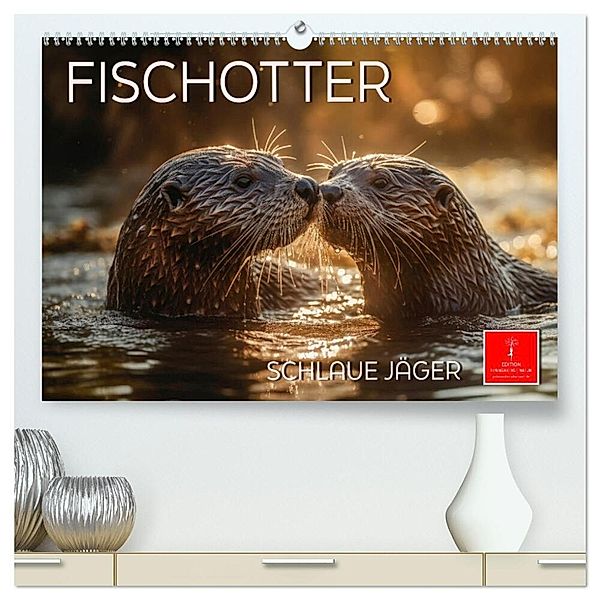 Fischotter - schlaue Jäger (hochwertiger Premium Wandkalender 2024 DIN A2 quer), Kunstdruck in Hochglanz, Peter Roder