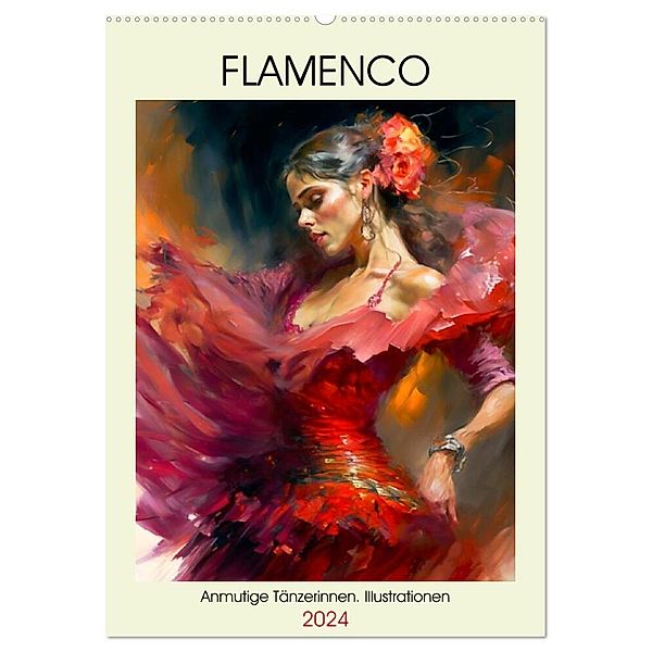 Flamenco. Anmutige Tänzerinnen. Illustrationen (Wandkalender 2024 DIN A2 hoch), CALVENDO Monatskalender, Rose Hurley