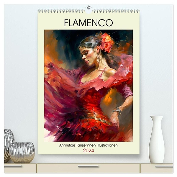 Flamenco. Anmutige Tänzerinnen. Illustrationen (hochwertiger Premium Wandkalender 2024 DIN A2 hoch), Kunstdruck in Hochglanz, Rose Hurley