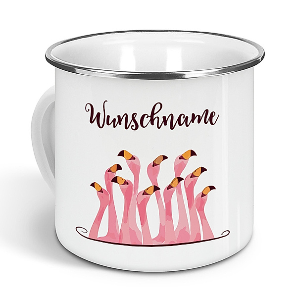 Flamingo - Emaille-Tasse mit Namen