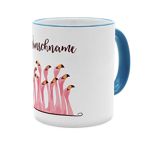 Flamingo - Personalisierter Kaffeebecher (Farbe: Blau)