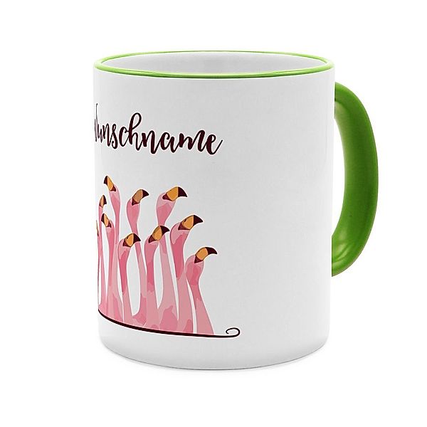 Flamingo - Personalisierter Kaffeebecher (Farbe: Grün)