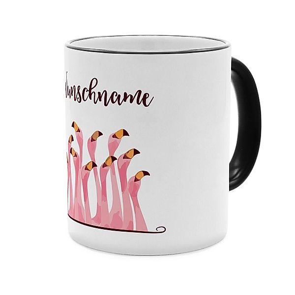 Flamingo - Personalisierter Kaffeebecher (Farbe: Schwarz)