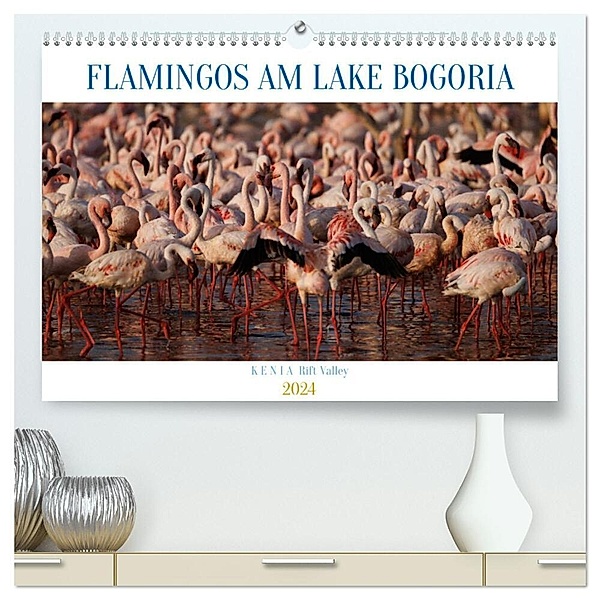 Flamingos am Lake Bogoria - Kenia (hochwertiger Premium Wandkalender 2024 DIN A2 quer), Kunstdruck in Hochglanz, Udo Quentin