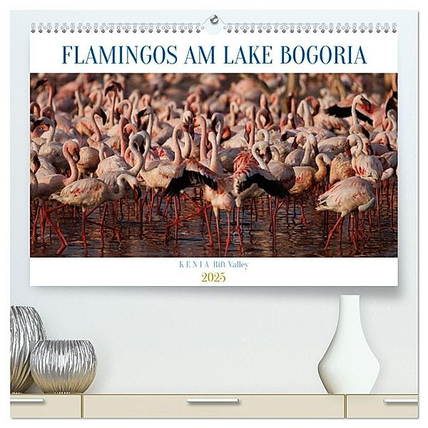 Flamingos am Lake Bogoria - Kenia (hochwertiger Premium Wandkalender 2025 DIN A2 quer), Kunstdruck in Hochglanz, Calvendo, Udo Quentin