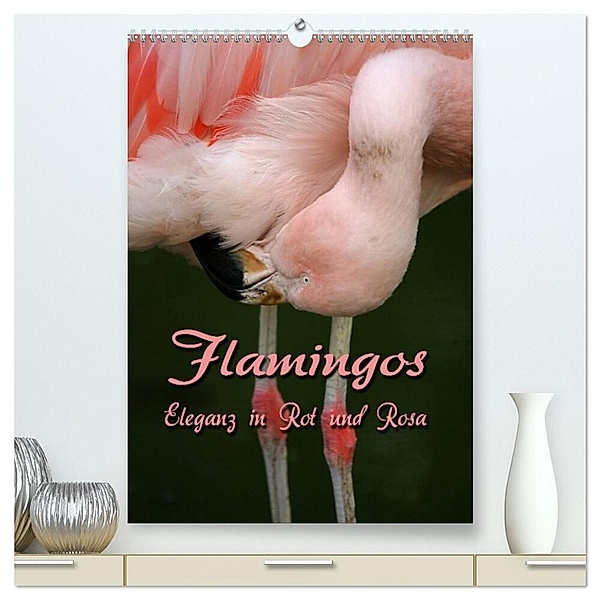 Flamingos - Eleganz in Rot und Rosa (hochwertiger Premium Wandkalender 2024 DIN A2 hoch), Kunstdruck in Hochglanz, Martina Berg