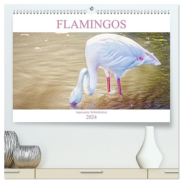 Flamingos - imposante Schönheiten (hochwertiger Premium Wandkalender 2024 DIN A2 quer), Kunstdruck in Hochglanz, Liselotte Brunner-Klaus