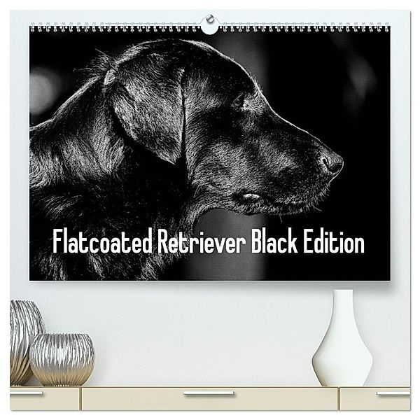 Flatcoated Retriever Black Edition (hochwertiger Premium Wandkalender 2025 DIN A2 quer), Kunstdruck in Hochglanz, Calvendo, Beatrice Müller
