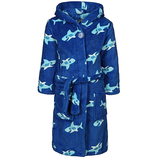 Playshoes Fleece-Bademantel HAI in blau