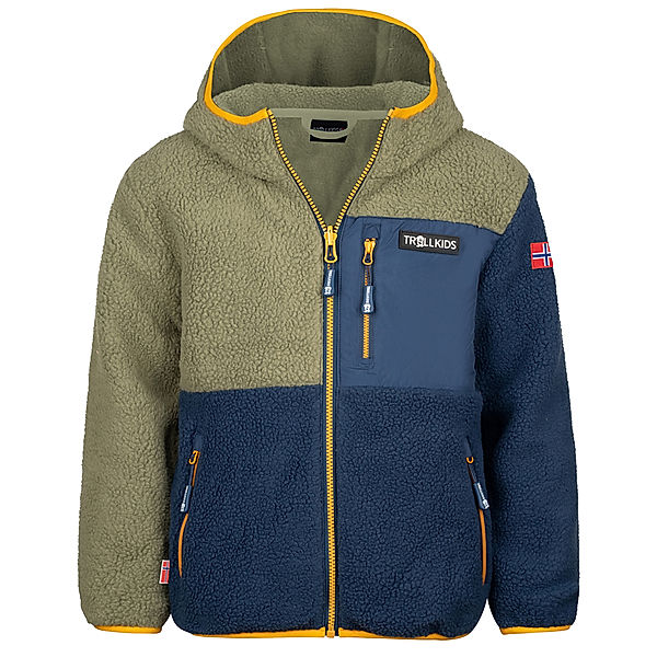 TROLLKIDS Fleece-Jacke KIDS AURLANDSFJORD in moss/blue/yellow