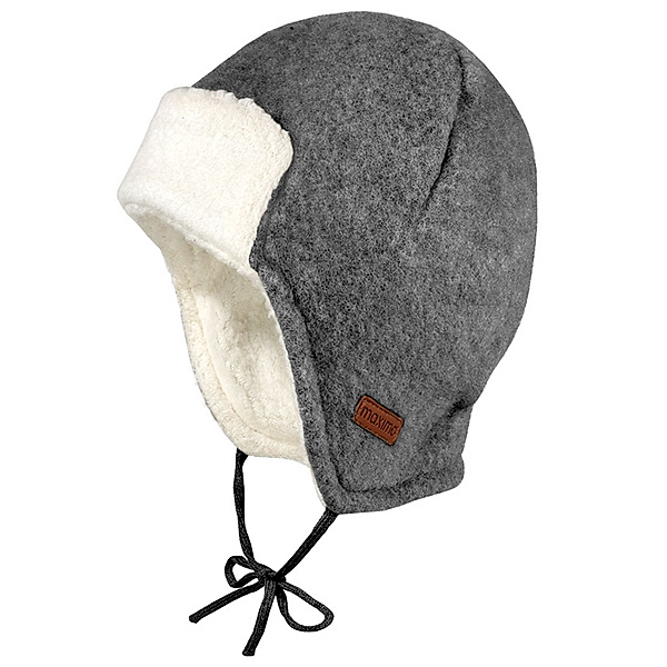 maximo Fleece-Mütze BABY PARKA zum Binden in grau meliert