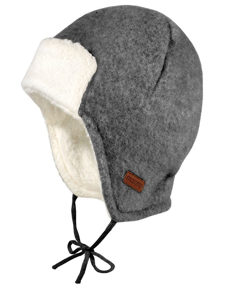 Fleece-Mütze BABY PARKA zum Binden in grau meliert kaufen