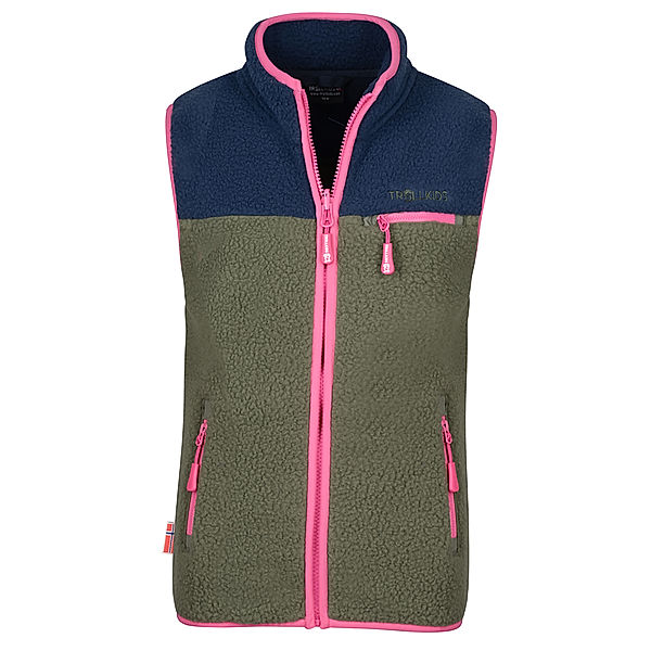 TROLLKIDS Fleece-Weste KIDS HEMSEDAL in navy/olive/magenta