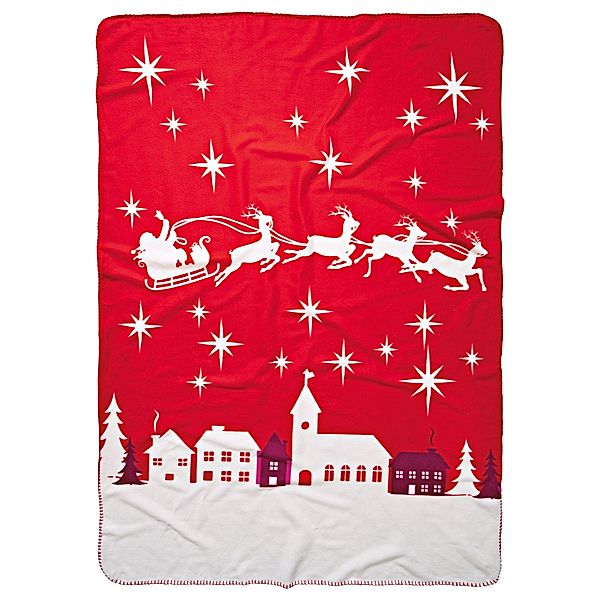 Fleecedecke Santa Claus Rot/Weiss