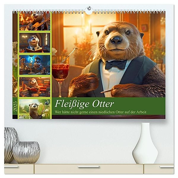 Fleißige Otter - Wer hätte nicht gerne einen niedlichen Otter auf der Arbeit (hochwertiger Premium Wandkalender 2025 DIN A2 quer), Kunstdruck in Hochglanz, Calvendo, Rupert Kowalski