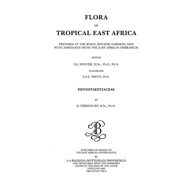 Flora of Tropical East Africa - Dennstaetiacea (2000), Bernard Verdcourt