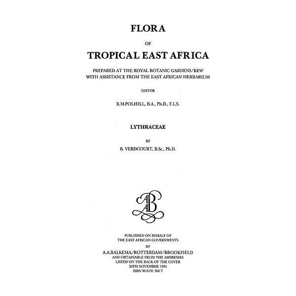 Flora of Tropical East Africa - Lythraceae (1994), B. Verdcourt