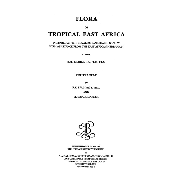 Flora of Tropical East Africa - Proteaceae (1993), R. K. Brummitt, Serena K. Marner