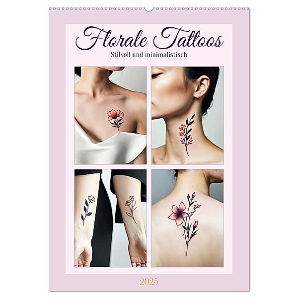 Florale Tattoos Stilvoll und minimalistisch (Wandkalender 2025 DIN A2 hoch), CALVENDO Monatskalender, Calvendo, Martina Marten