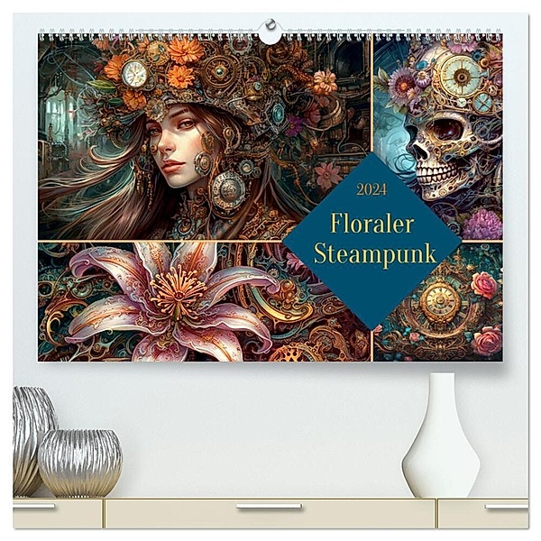 Floraler Steampunk (hochwertiger Premium Wandkalender 2024 DIN A2 quer), Kunstdruck in Hochglanz, Cathrin Illgen