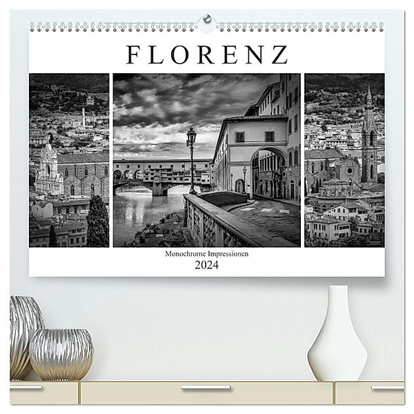 FLORENZ Monochrome Impressionen (hochwertiger Premium Wandkalender 2024 DIN A2 quer), Kunstdruck in Hochglanz, Melanie Viola
