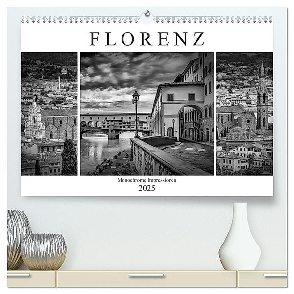 FLORENZ Monochrome Impressionen (hochwertiger Premium Wandkalender 2025 DIN A2 quer), Kunstdruck in Hochglanz, Calvendo, Melanie Viola