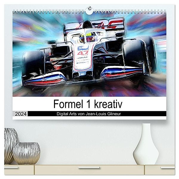 Formel 1 kreativ - Digital Art von Jean-Louis Glineur (hochwertiger Premium Wandkalender 2024 DIN A2 quer), Kunstdruck in Hochglanz, Jean-Louis Glineur