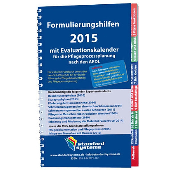 Formulierungshilfen 2015 mit Evaluationskalender für die Pflegeprozessplanung nach den AEDL