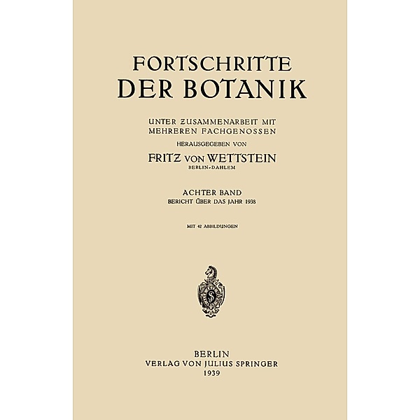 Fortschritte der Botanik, Fritz von Wettstein