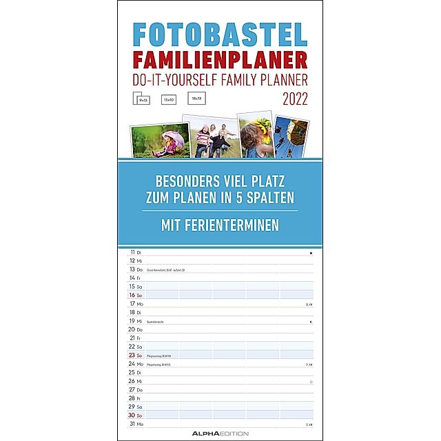 Foto-Bastel-Familienplaner 2022 - Bastelkalender zum Aufhängen - 19,5x45 cm  - datiert - mit 5 Spalten - Fotokalender - F - Kalender bestellen