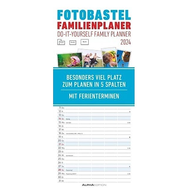 Foto-Bastel-Familienplaner 2024 - Bastelkalender zum Aufhängen - 19,5x45 cm  - datiert - mit 5 Spalten - Fotokalender - F - Kalender bestellen