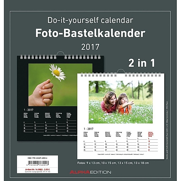 Foto-Bastelkalender 2 in 1, 2017 - schwarz / weiss (22 x 21 cm), ALPHA EDITION