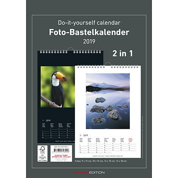 Foto-Bastelkalender 2 in 1, A4 s/w - datiert 2019, ALPHA EDITION