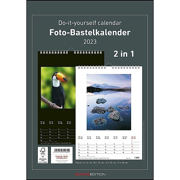 Foto-Bastelkalender 2023 - 2 in 1: schwarz und weiss - 21 x 29,7 - Do it yourself calendar A4 - datiert - Foto-Kalender