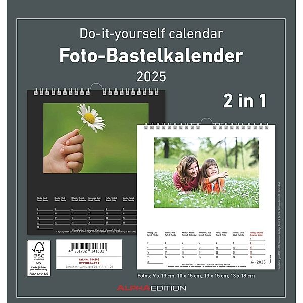 Foto-Bastelkalender 2025 - 2 in 1: schwarz und weiss - Do it yourself calendar 21x22 cm - datiert - Foto-Kalender - Alpha Edition