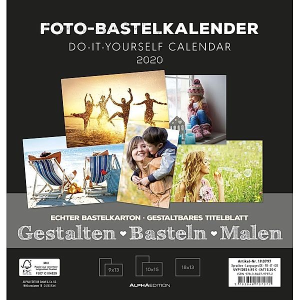 Foto-Bastelkalender schwarz FAMILY 2020, ALPHA EDITION