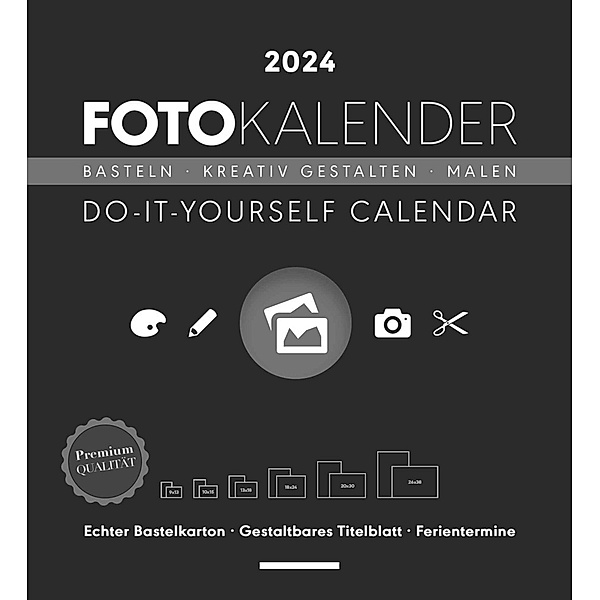 Foto-Bastelkalender schwarz XL 2024 - Do it yourself calendar 45x49,5 cm - datiert - Kreativkalender - Foto-Kalender - Alpha Edition