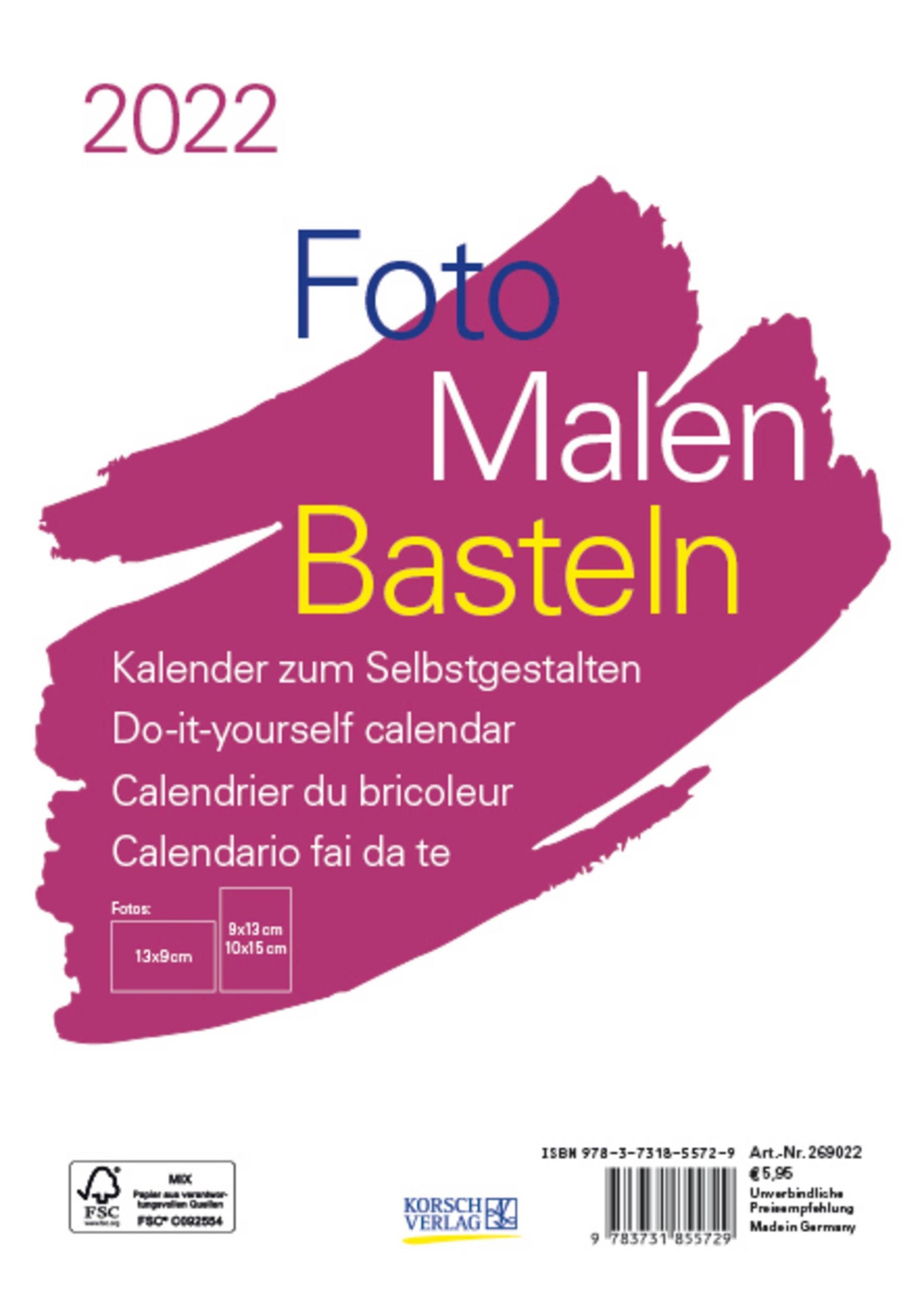 Foto-Malen-Basteln Bastelkalender A5 weiss 2022 - Kalender bestellen