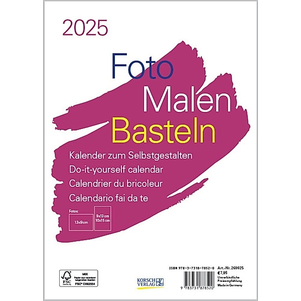 Foto-Malen-Basteln Bastelkalender A5 weiss 2025