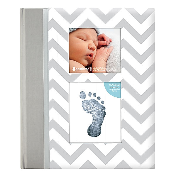 pearhead Fotoalbum CHEVRON - BABYBUCH mit Stempelkissen in grau