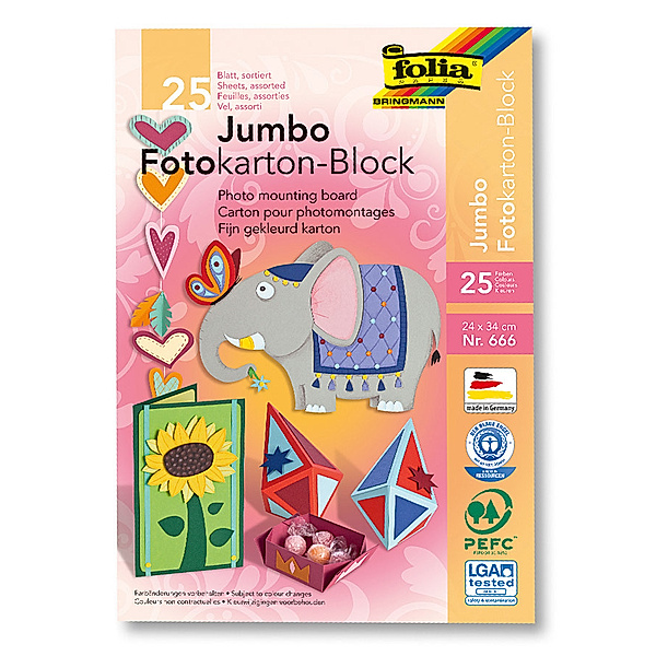 folia Fotokarton-Block JUMBO 25-teilig in bunt