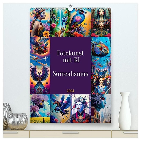 Fotokunst mit KI - Surrealismus (hochwertiger Premium Wandkalender 2024 DIN A2 hoch), Kunstdruck in Hochglanz, Monique Jager