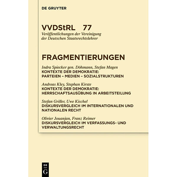 Fragmentierungen, Indra Spiecker gen. Döhmann, Stefan Magen, Andreas Kley