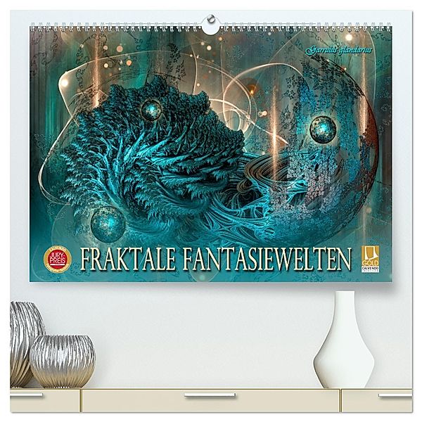 Fraktale Fantasiewelten (hochwertiger Premium Wandkalender 2025 DIN A2 quer), Kunstdruck in Hochglanz, Calvendo, Garrulus glandarius