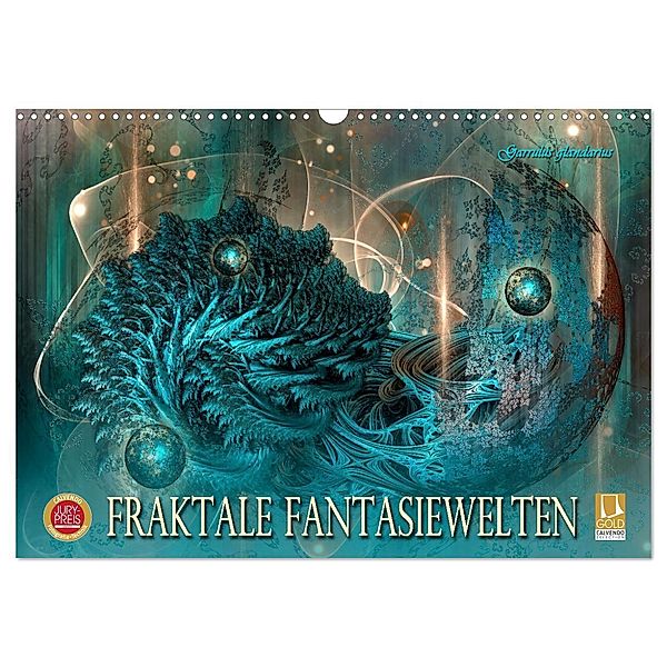 Fraktale Fantasiewelten (Wandkalender 2024 DIN A3 quer), CALVENDO Monatskalender, Garrulus glandarius