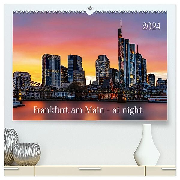 Frankfurt am Main - at night (hochwertiger Premium Wandkalender 2024 DIN A2 quer), Kunstdruck in Hochglanz, Uwe Herzog
