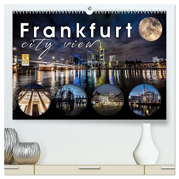Frankfurt city view (hochwertiger Premium Wandkalender 2024 DIN A2 quer), Kunstdruck in Hochglanz, Monika Schöb