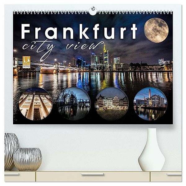 Frankfurt city view (hochwertiger Premium Wandkalender 2025 DIN A2 quer), Kunstdruck in Hochglanz, Calvendo, Monika Schöb